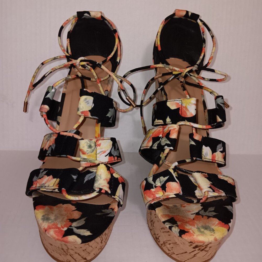 BAMBOO TROPICAL FLORAL PRINT WEDGE PLATFORM SANDALS SIZE 9